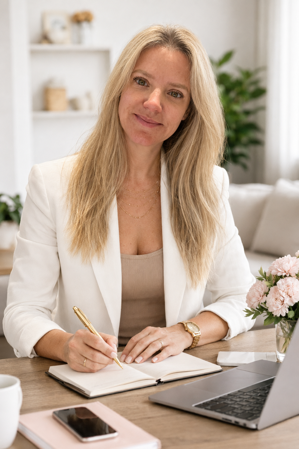 Renata Benaderet escrevendo em seu caderno de planejamento